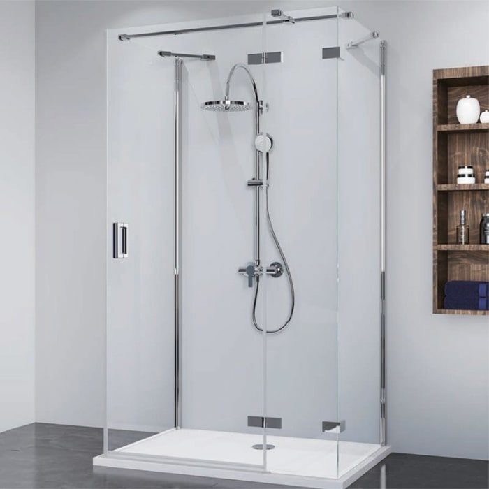 Breuer Panorama U-Kabine Drehtür mit Festteil und 2 Seitenwänden 80 x 120 x 80 cm, Anschlag rechts mit CER+ Beschichtung