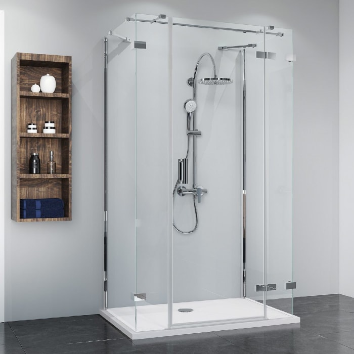 Breuer Panorama U-Kabine Drehtür mit Festteil, Nebenteil und 2 Seitenwänden 80 x 120 x 80 cm, Anschlag rechts