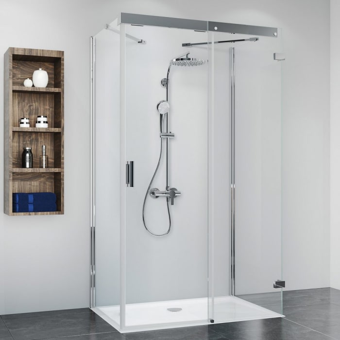 Breuer Panorama U-Kabine Schiebetür mit 2 Seitenwänden 80 x 120 x 80 cm, Anschlag rechts mit CER+ Beschichtung