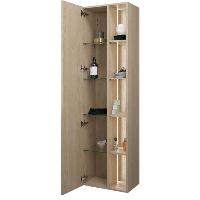 burgbad Badu Hochschrank 50 cm, 1 Tür, Anschlag links, 1 Regal, LED-Beleuchtung