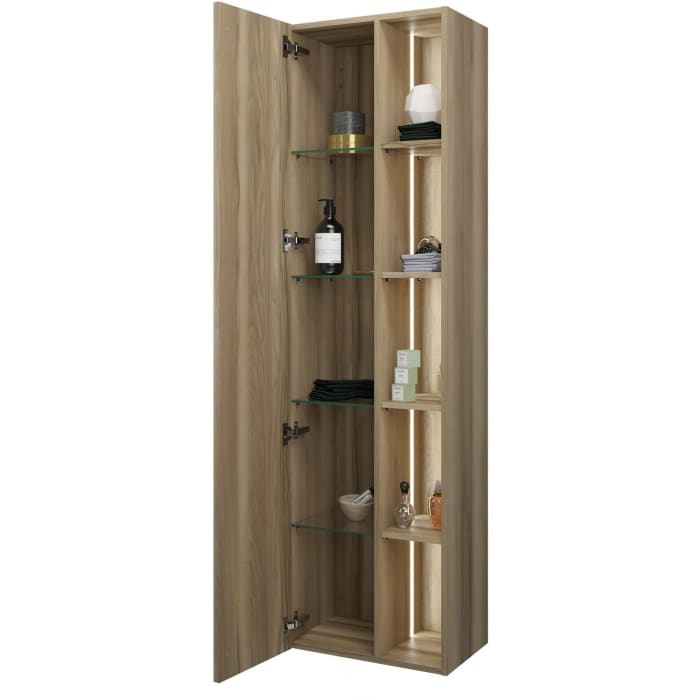 burgbad Badu Hochschrank 50 cm, 1 Tür, Anschlag links, 1 Regal, LED-Beleuchtung