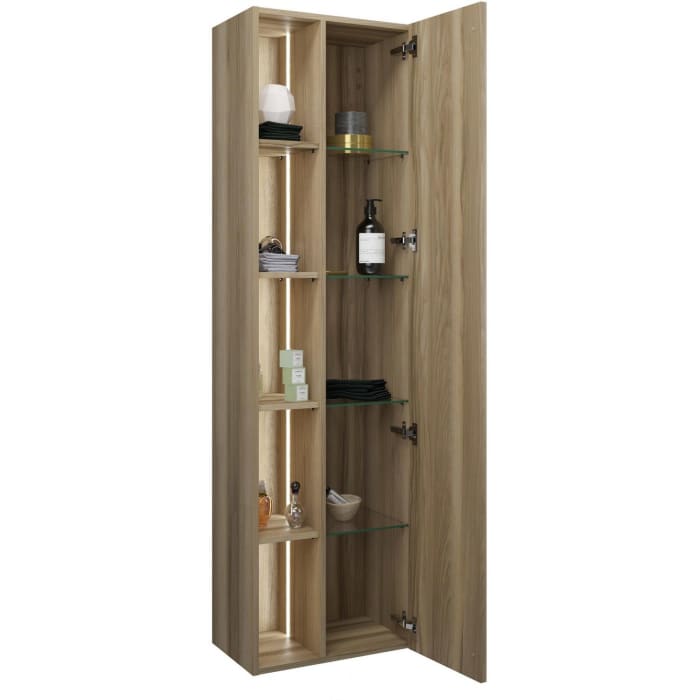 burgbad Badu Hochschrank 50 cm, 1 Tür, Anschlag rechts, 1 Regal, LED-Beleuchtung