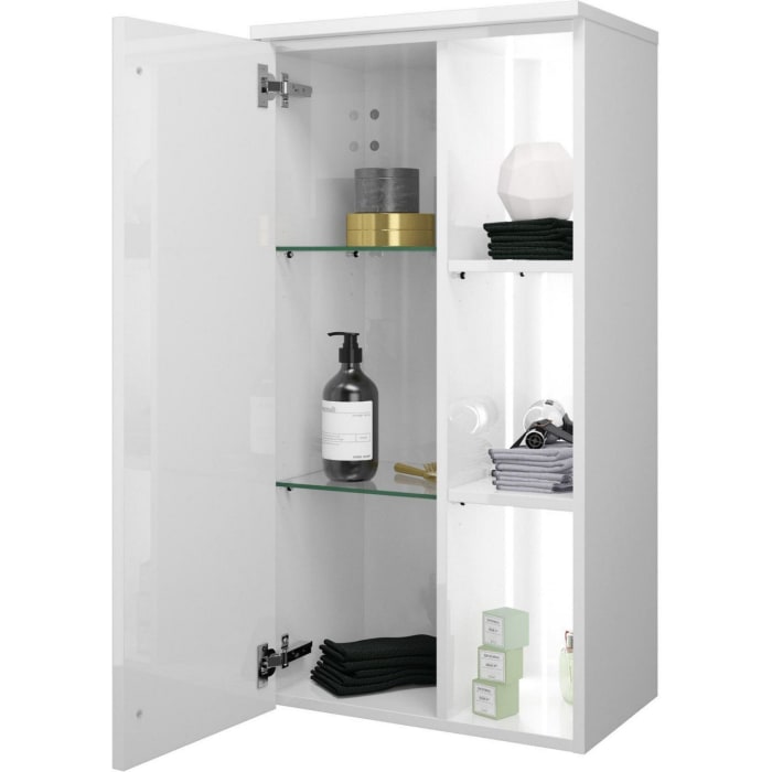 burgbad Badu Halbhoher Schrank 50 cm, 1 Tür, Anschlag links, 1 Regal, LED-Beleuchtung