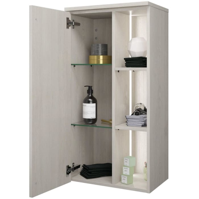 burgbad Badu Halbhoher Schrank 50 cm, 1 Tür, Anschlag links, 1 Regal, LED-Beleuchtung