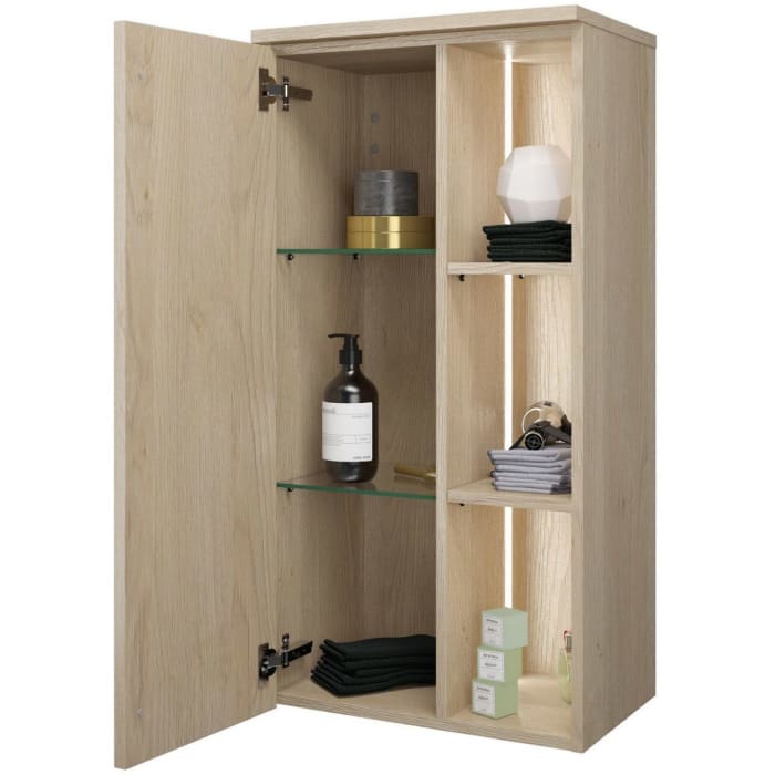 burgbad Badu Halbhoher Schrank 50 cm, 1 Tür, Anschlag links, 1 Regal, LED-Beleuchtung