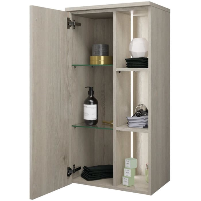 burgbad Badu Halbhoher Schrank 50 cm, 1 Tür, Anschlag links, 1 Regal, LED-Beleuchtung