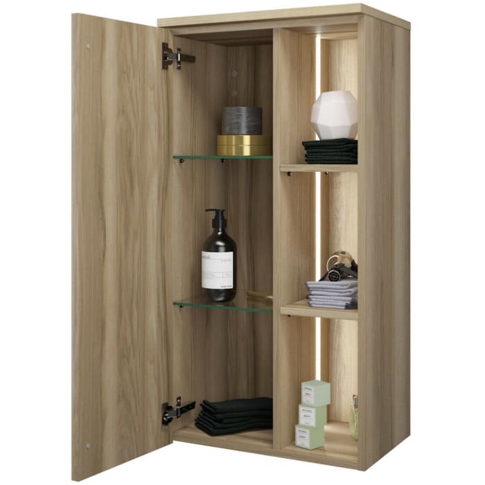 burgbad Badu Halbhoher Schrank 50 cm, 1 Tür, Anschlag links, 1 Regal, LED-Beleuchtung
