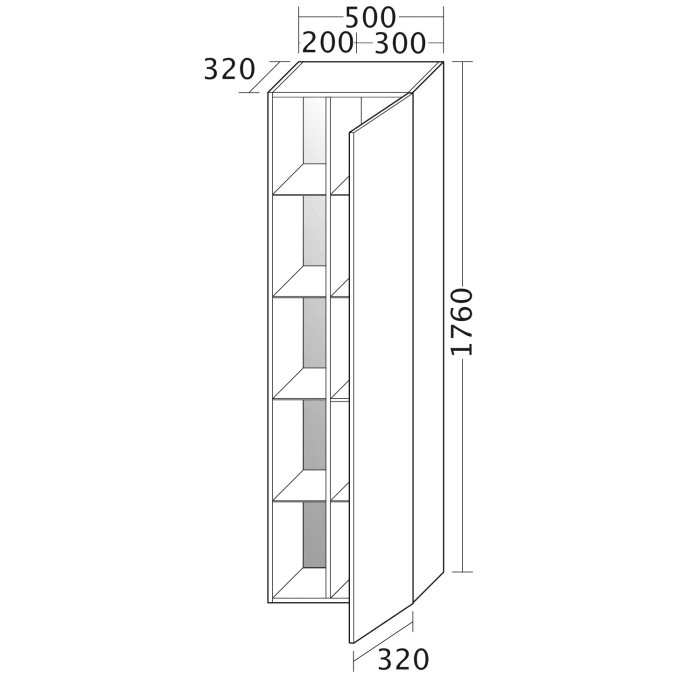 burgbad Badu Hochschrank 50 cm, 1 Tür, Anschlag rechts, 1 Regal