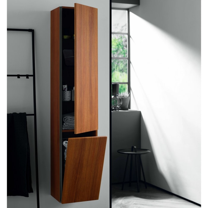 burgbad Badu Hochschrank 35 cm, 1 Tür, Anschlag rechts, 1 Wäschekippe