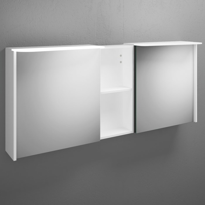 burgbad Badu Spiegelschrank mit LED-Aufsatzleuchte 150 cm, 2 Spiegeltüren, 1 Regal mittig