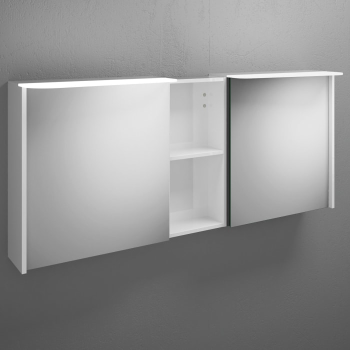 burgbad Badu Spiegelschrank mit LED-Aufsatzleuchte 150 cm, 2 Spiegeltüren, 1 Regal mittig