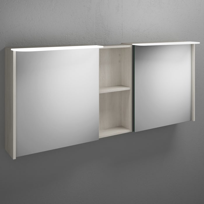 burgbad Badu Spiegelschrank mit LED-Aufsatzleuchte 150 cm, 2 Spiegeltüren, 1 Regal mittig