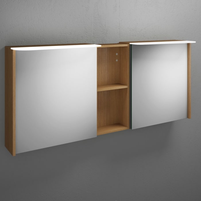 burgbad Badu Spiegelschrank mit LED-Aufsatzleuchte 150 cm, 2 Spiegeltüren, 1 Regal mittig