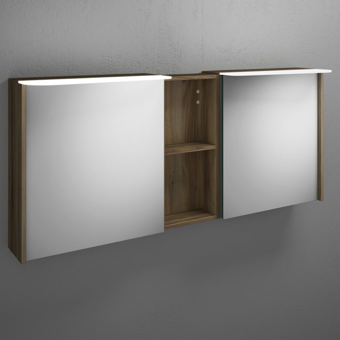burgbad Badu Spiegelschrank mit LED-Aufsatzleuchte 150 cm, 2 Spiegeltüren, 1 Regal mittig