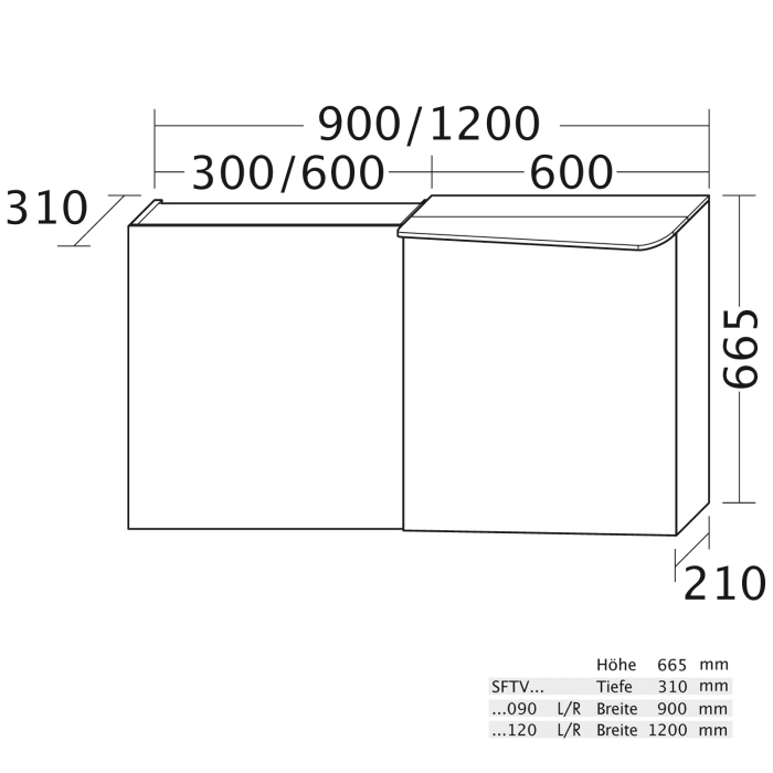 burgbad Badu Spiegelschrank mit LED-Aufsatzleuchte 120 cm, 2 Spiegeltüren, Version rechts