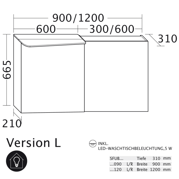 burgbad Badu Spiegelschrank mit LED-Aufsatzleuchte 90 cm, 2 Spiegeltüren inkl. LED-Waschtischbeleuchtung, Version links