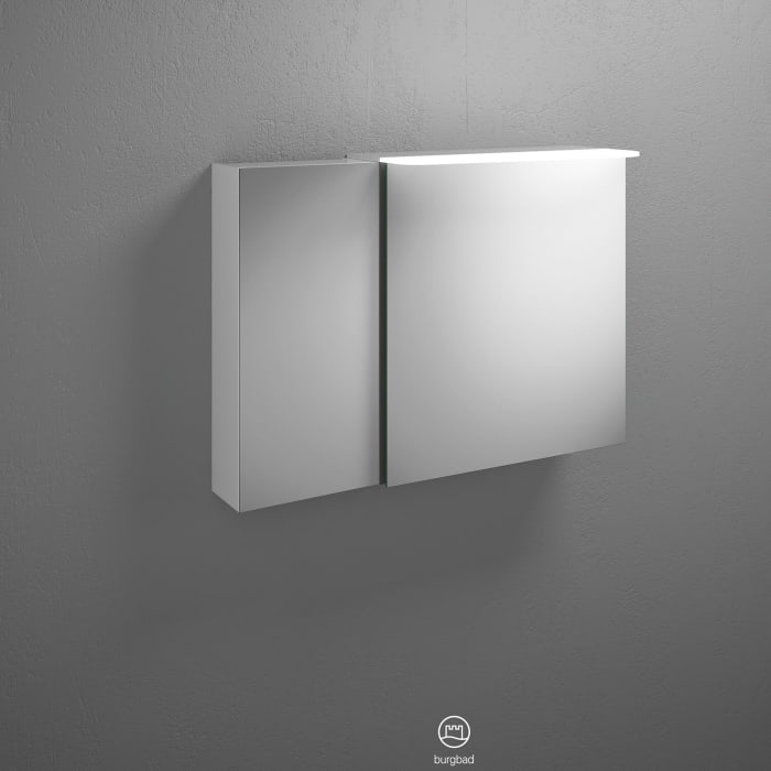burgbad Badu Spiegelschrank mit LED-Aufsatzleuchte 90 cm, 2 Spiegeltüren, Version rechts
