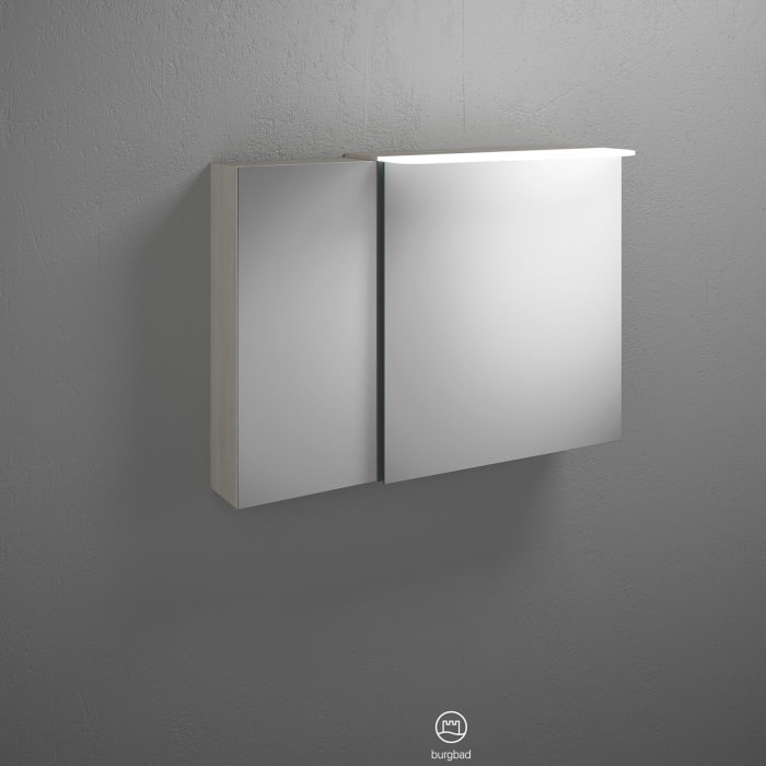 burgbad Badu Spiegelschrank mit LED-Aufsatzleuchte 90 cm, 2 Spiegeltüren, Version rechts