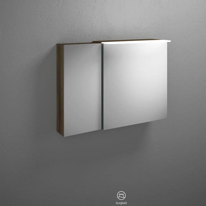 burgbad Badu Spiegelschrank mit LED-Aufsatzleuchte 90 cm, 2 Spiegeltüren, Version rechts