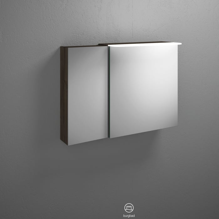 burgbad Badu Spiegelschrank mit LED-Aufsatzleuchte 90 cm, 2 Spiegeltüren, Version rechts