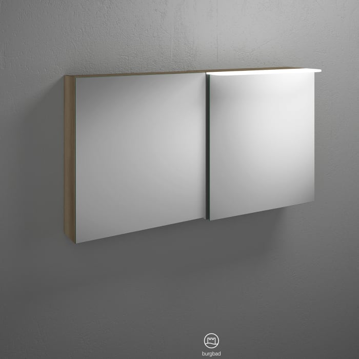 burgbad Badu Spiegelschrank mit LED-Aufsatzleuchte 120 cm, 2 Spiegeltüren, Version rechts