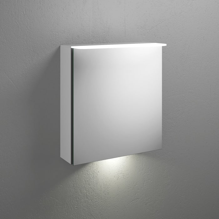 burgbad Badu Spiegelschrank mit LED-Aufsatzleuchte 60 cm, 1 Spiegeltür inkl. LED-Waschtischbeleuchtung, Version rechts