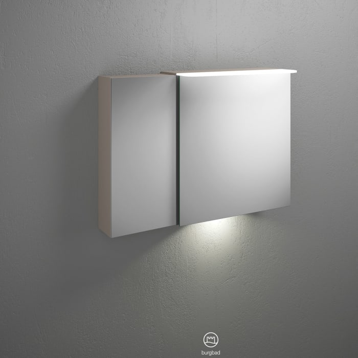 burgbad Badu Spiegelschrank mit LED-Aufsatzleuchte 90 cm, 2 Spiegeltüren inkl. LED-Waschtischbeleuchtung, Version rechts