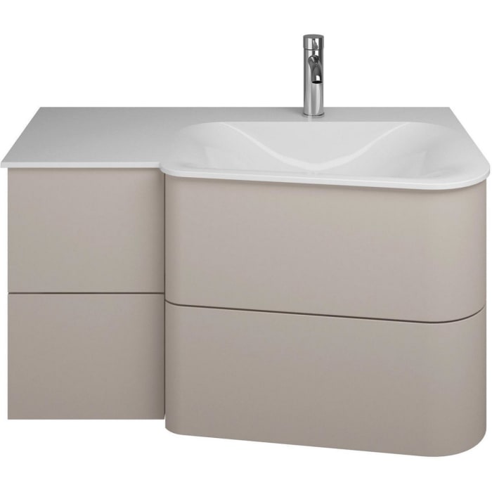 burgbad Badu Mineralguss-Waschtisch inkl. Waschtischunterschrank 92 cm, 2 Schubladen seitlich, Becken rechts