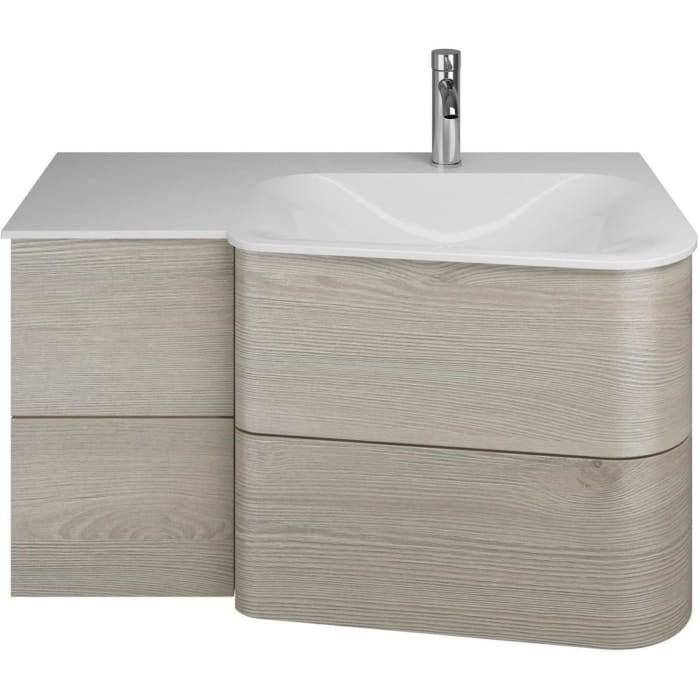 burgbad Badu Mineralguss-Waschtisch inkl. Waschtischunterschrank 92 cm, 2 Schubladen seitlich, Becken rechts