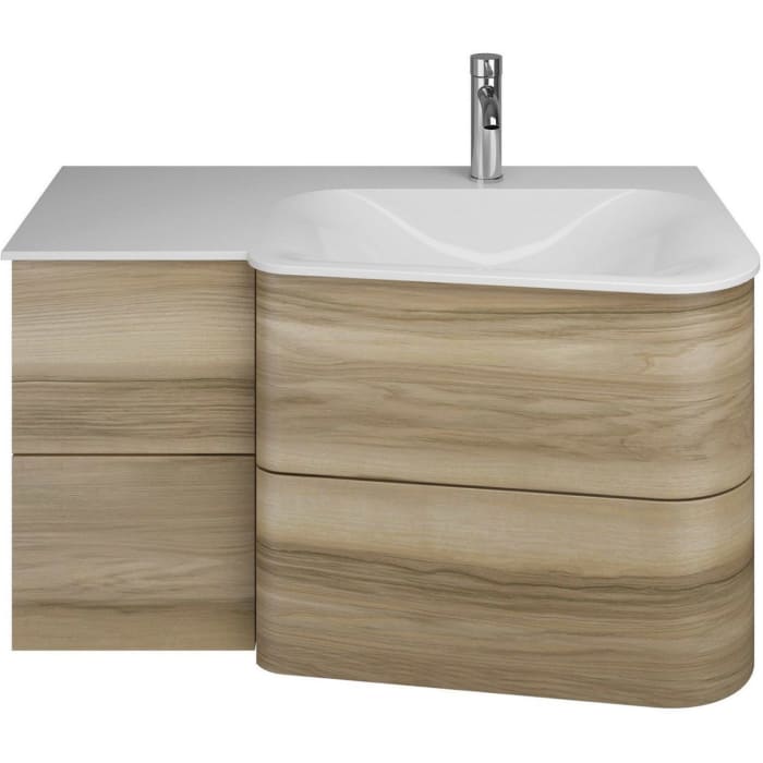 burgbad Badu Mineralguss-Waschtisch inkl. Waschtischunterschrank 92 cm, 2 Schubladen seitlich, Becken rechts