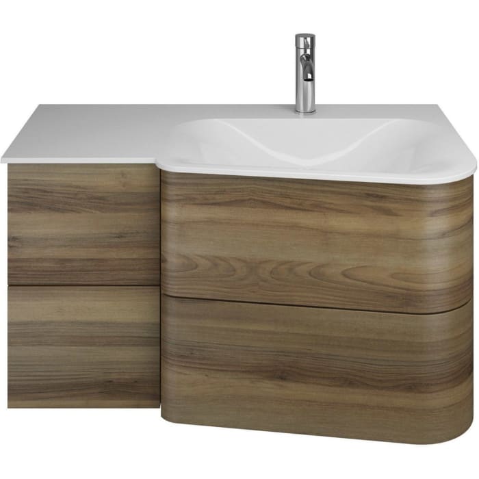 burgbad Badu Mineralguss-Waschtisch inkl. Waschtischunterschrank 92 cm, 2 Schubladen seitlich, Becken rechts