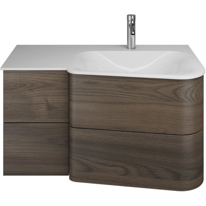 burgbad Badu Mineralguss-Waschtisch inkl. Waschtischunterschrank 92 cm, 2 Schubladen seitlich, Becken rechts