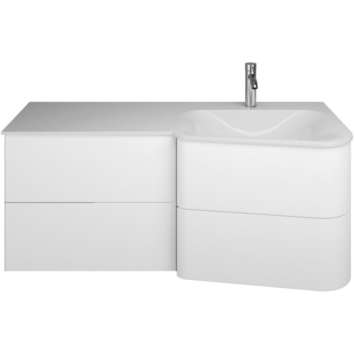 burgbad Badu Mineralguss-Waschtisch inkl. Waschtischunterschrank 122 cm, 2 Schubladen seitlich, Becken rechts