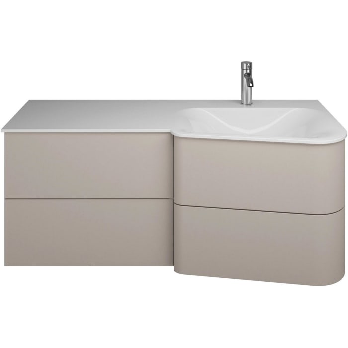 burgbad Badu Mineralguss-Waschtisch inkl. Waschtischunterschrank 122 cm, 2 Schubladen seitlich, Becken rechts