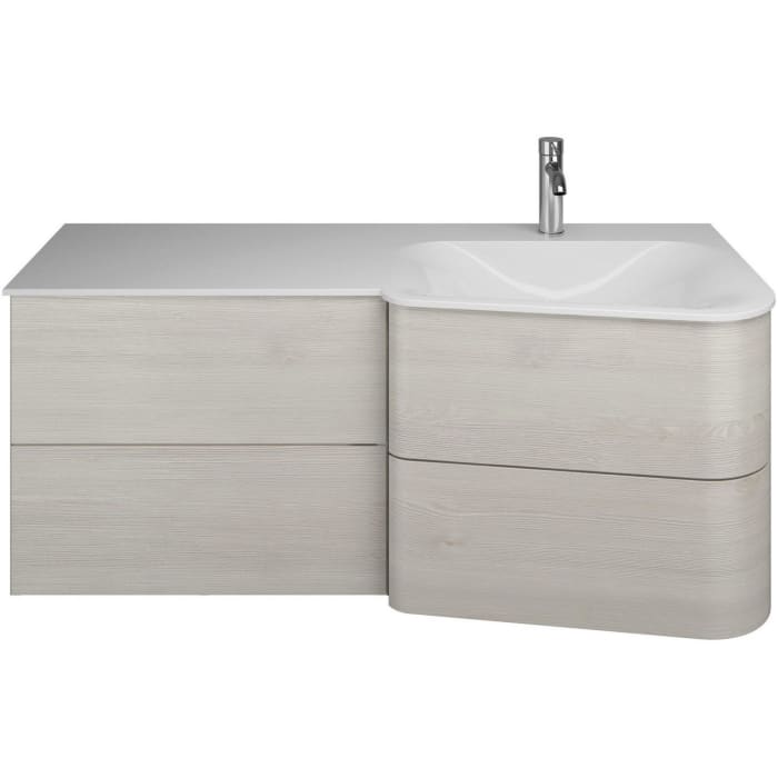 burgbad Badu Mineralguss-Waschtisch inkl. Waschtischunterschrank 122 cm, 2 Schubladen seitlich, Becken rechts