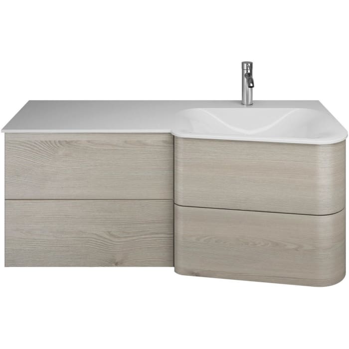 burgbad Badu Mineralguss-Waschtisch inkl. Waschtischunterschrank 122 cm, 2 Schubladen seitlich, Becken rechts