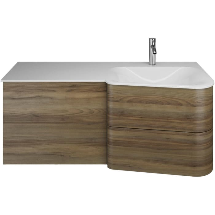 burgbad Badu Mineralguss-Waschtisch inkl. Waschtischunterschrank 122 cm, 2 Schubladen seitlich, Becken rechts