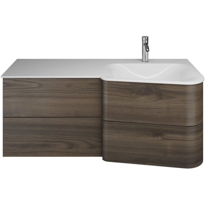 burgbad Badu Mineralguss-Waschtisch inkl. Waschtischunterschrank 122 cm, 2 Schubladen seitlich, Becken rechts