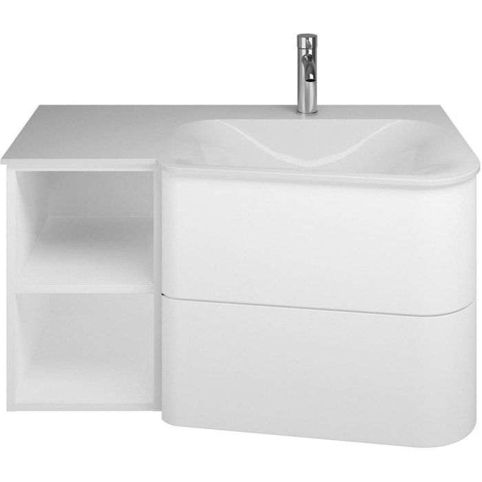 burgbad Badu Mineralguss-Waschtisch inkl. Waschtischunterschrank 92 cm, 1 Regal links, Becken rechts