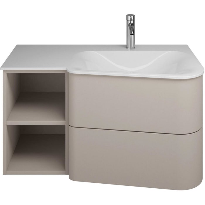 burgbad Badu Mineralguss-Waschtisch inkl. Waschtischunterschrank 92 cm, 1 Regal links, Becken rechts