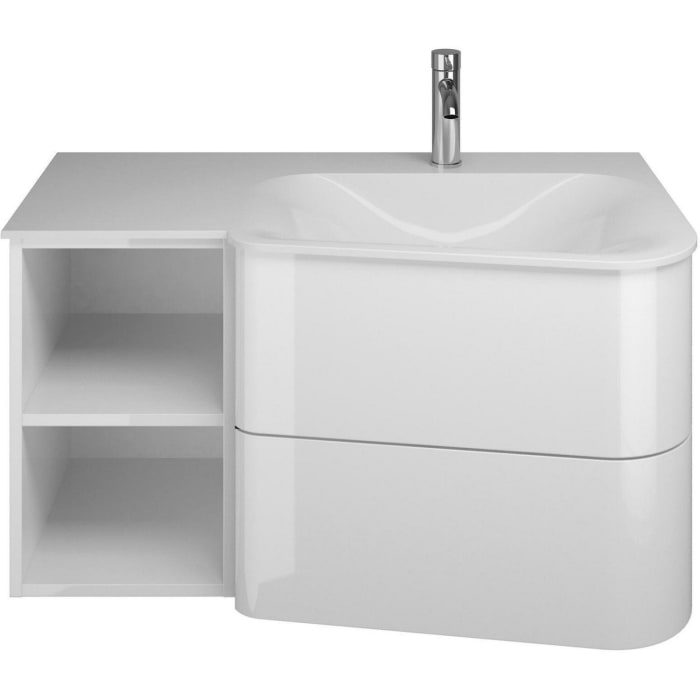 burgbad Badu Mineralguss-Waschtisch inkl. Waschtischunterschrank 92 cm, 1 Regal links, Becken rechts