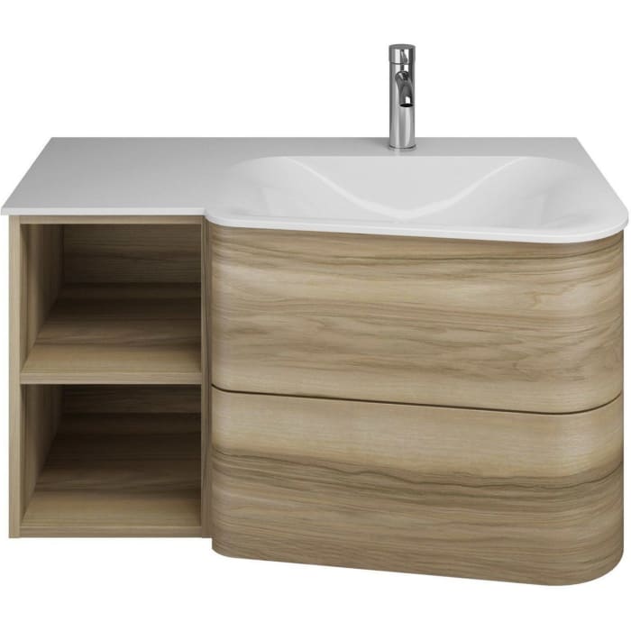 burgbad Badu Mineralguss-Waschtisch inkl. Waschtischunterschrank 92 cm, 1 Regal links, Becken rechts