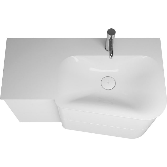 burgbad Badu Mineralguss-Waschtisch inkl. Waschtischunterschrank 92 cm, 2 Schubladen seitlich, Becken rechts