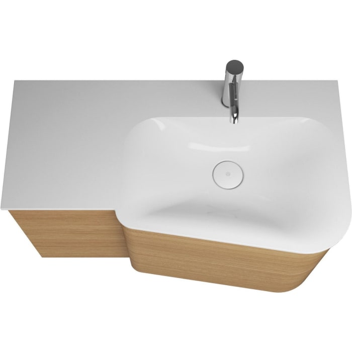 burgbad Badu Mineralguss-Waschtisch inkl. Waschtischunterschrank 92 cm, 2 Schubladen seitlich, Becken rechts