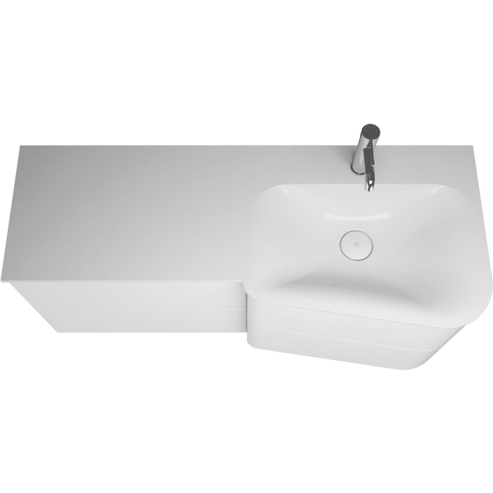 burgbad Badu Mineralguss-Waschtisch inkl. Waschtischunterschrank 122 cm, 2 Schubladen seitlich, Becken rechts