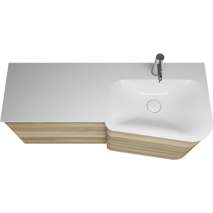 burgbad Badu Mineralguss-Waschtisch inkl. Waschtischunterschrank 122 cm, 2 Schubladen seitlich, Becken rechts