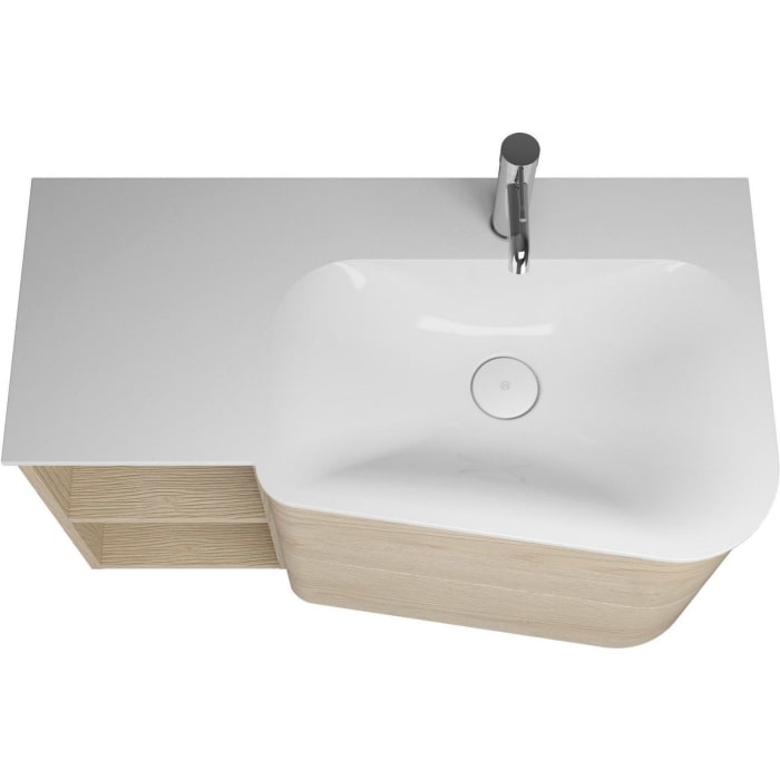 burgbad Badu Mineralguss-Waschtisch inkl. Waschtischunterschrank 92 cm, 1 Regal links, Becken rechts