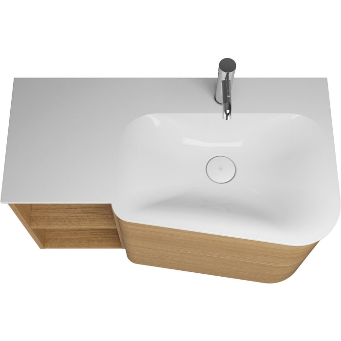 burgbad Badu Mineralguss-Waschtisch inkl. Waschtischunterschrank 92 cm, 1 Regal links, Becken rechts