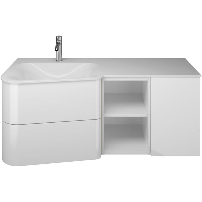 burgbad Badu Mineralguss-Waschtisch inkl. Waschtischunterschrank 122 cm, 1 Regal, Becken links