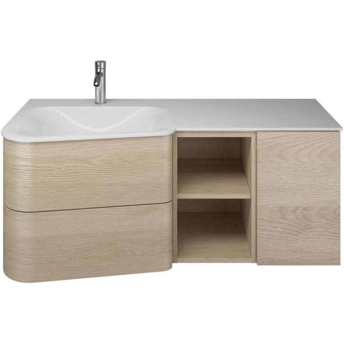 burgbad Badu Mineralguss-Waschtisch inkl. Waschtischunterschrank 122 cm, 1 Regal, Becken links